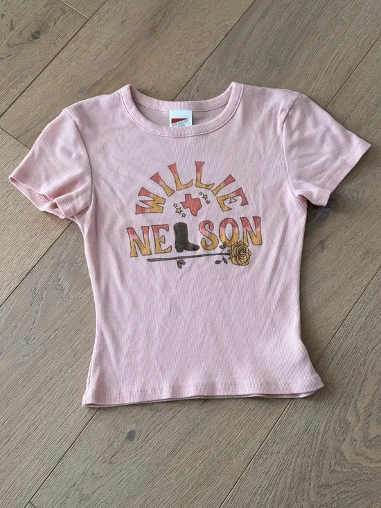 AE Band Tee Willie Nelson Pink Graphic Crop Tee XSmall - Picture 10 of 10
